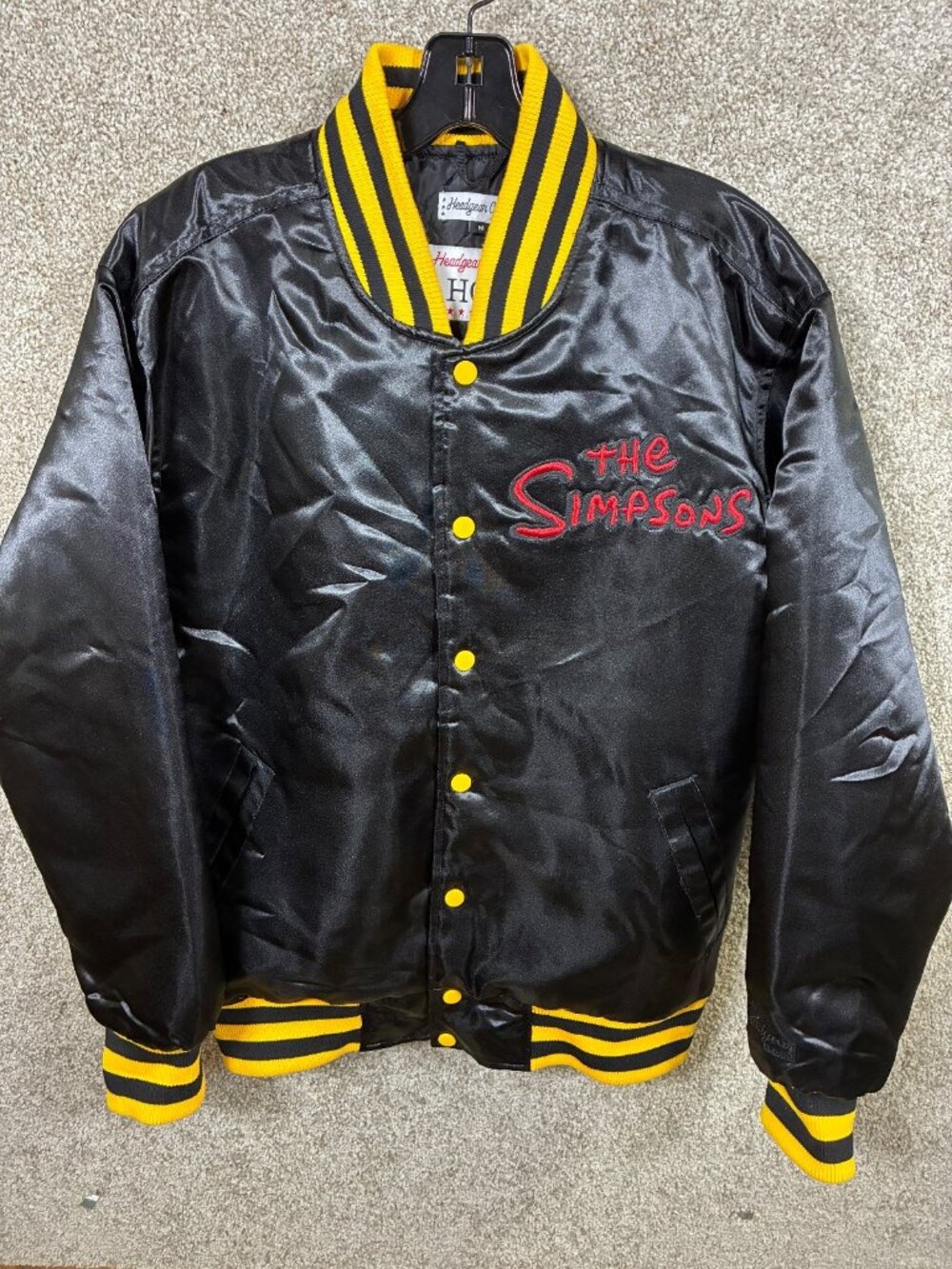 Headgear Classics The Simpsons Bart Skull Satin Varsity Jacket Mens M Black